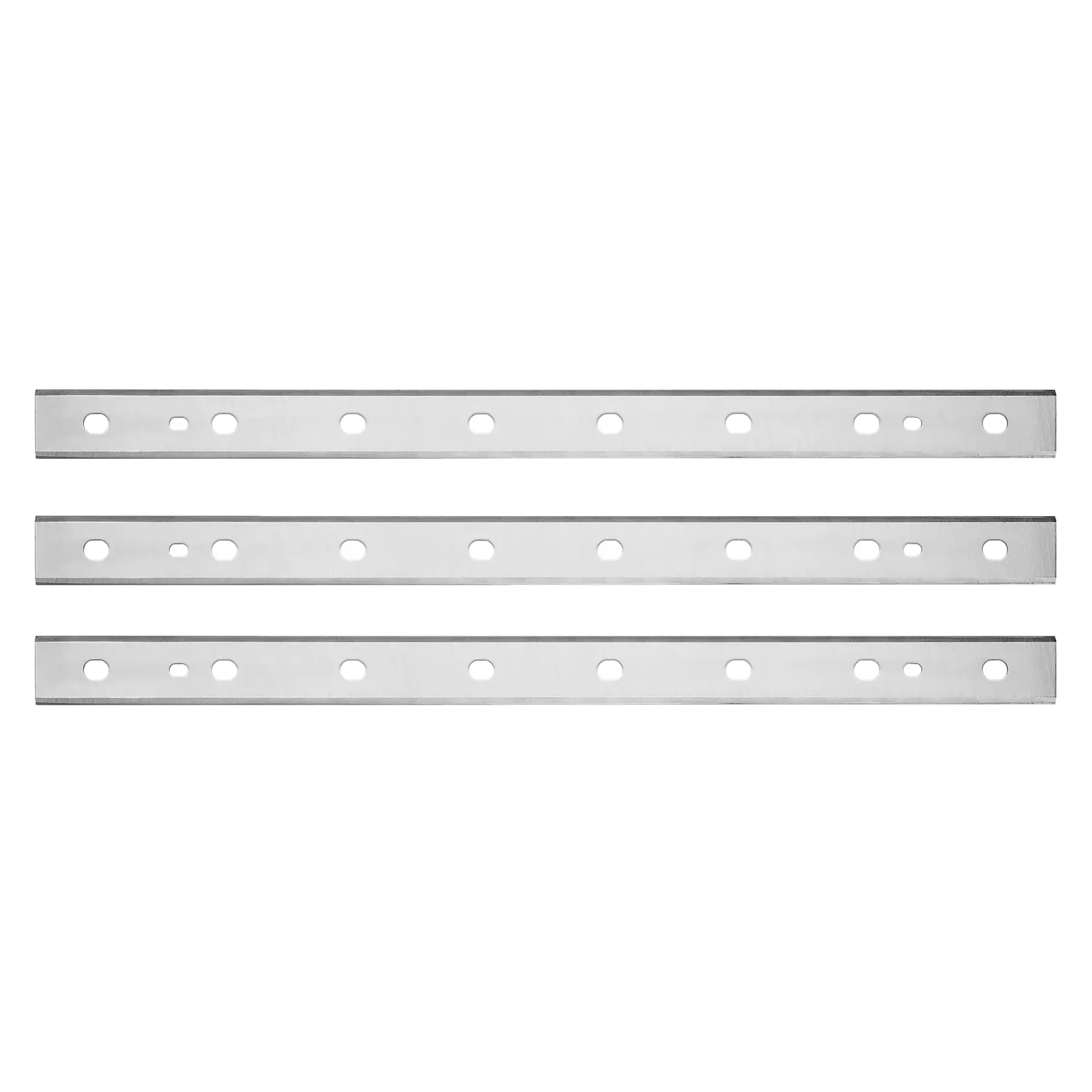 DEWALT planer blades for photography, SKUs DW7352, DW7352-2, three metal strips with holes.