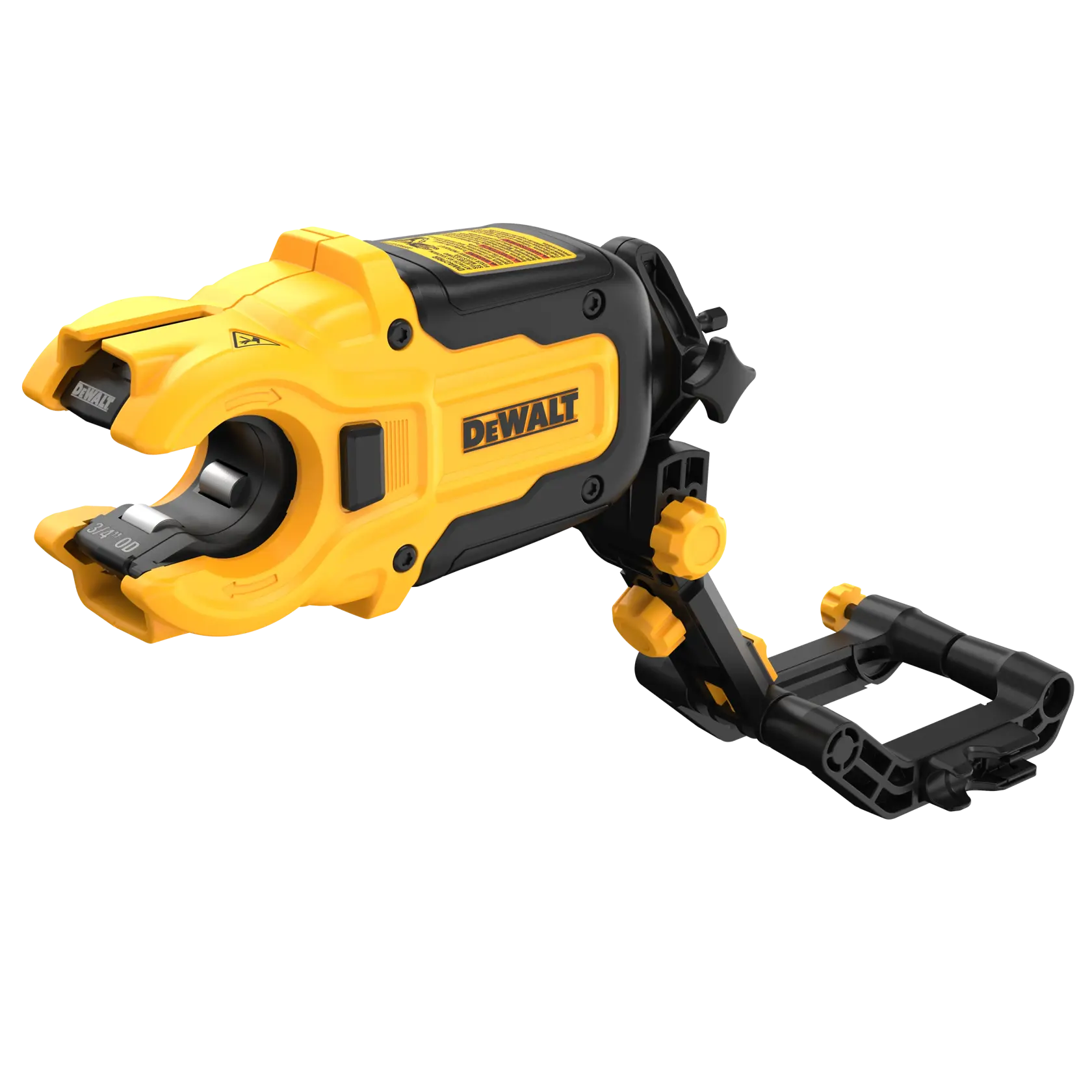 Uma ferramenta de corte de fios DEWALT com corpo amarelo e preto e alça ajustável, projetada para uso profissional.